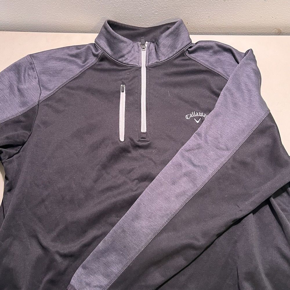 Callaway XL Men's 1/4 Zip Mock Neck Pullover‎ Stretch Long Sleeve Black Gray